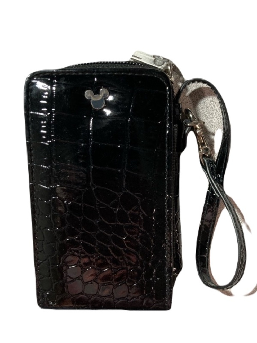 Disney Parks Authentic Mickey Mouse Black Croc-Embossed Phone Case Wristlet EUC - Picture 2 of 11